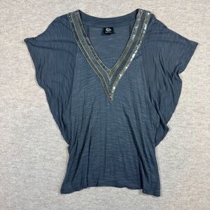 Bobeau Charcoal Embellished V-Neck Blouse